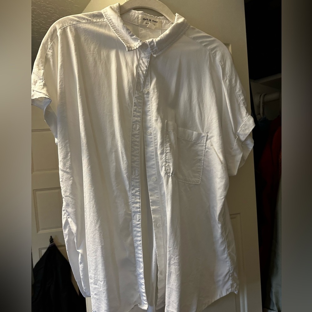 Cloth & Stone White Casual Button Down Shirt, short sleeve